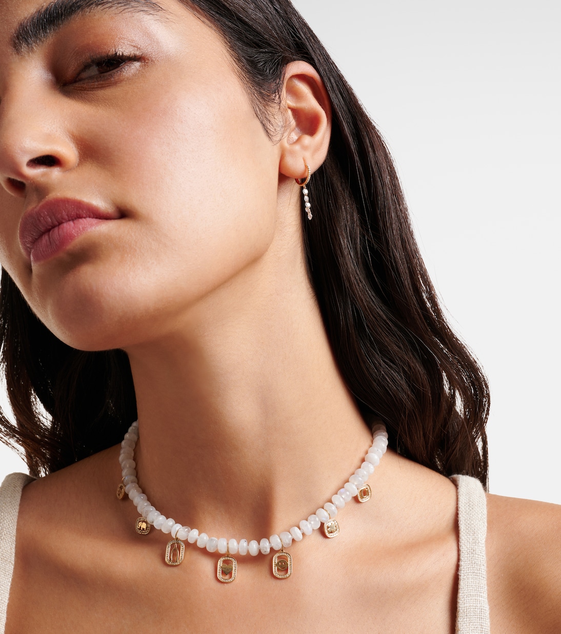 Multi-charm 14kt gold necklace with moonstone and diamonds | Sydney Evan