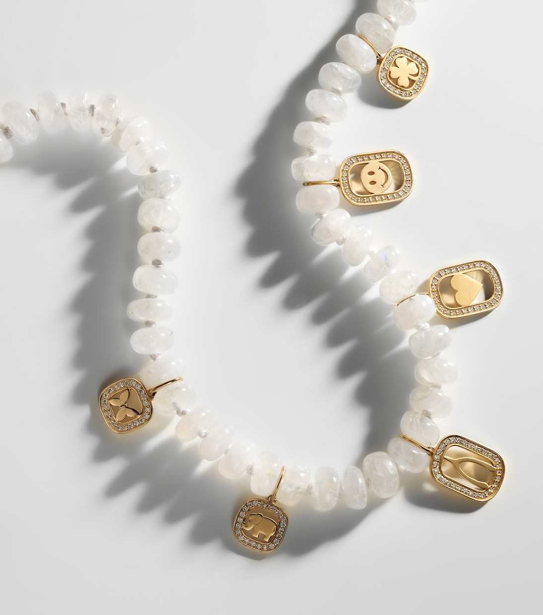 Multi-charm 14kt gold necklace with moonstone and diamonds | Sydney Evan