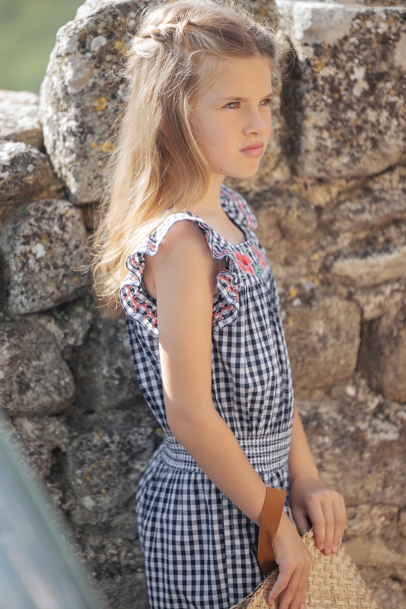 Embroidered gingham cotton playsuit | Tartine et Chocolat