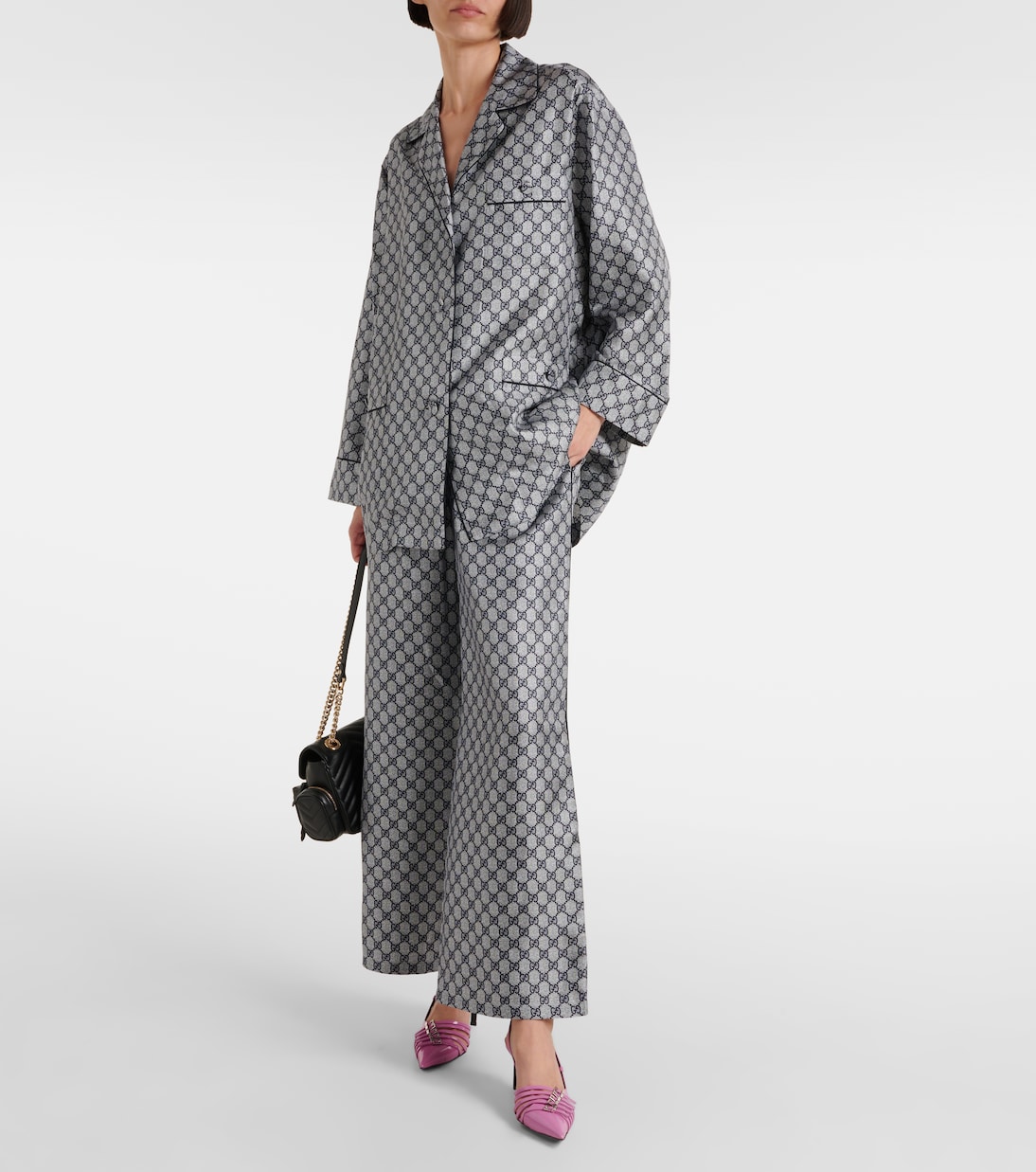 Weite Hose GG aus Seiden-Twill | Gucci