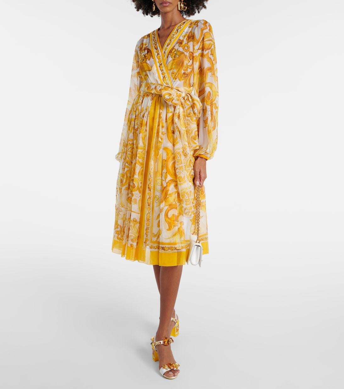 فستان ميدي من شيفون الحرير Majolica  | Dolce&Gabbana