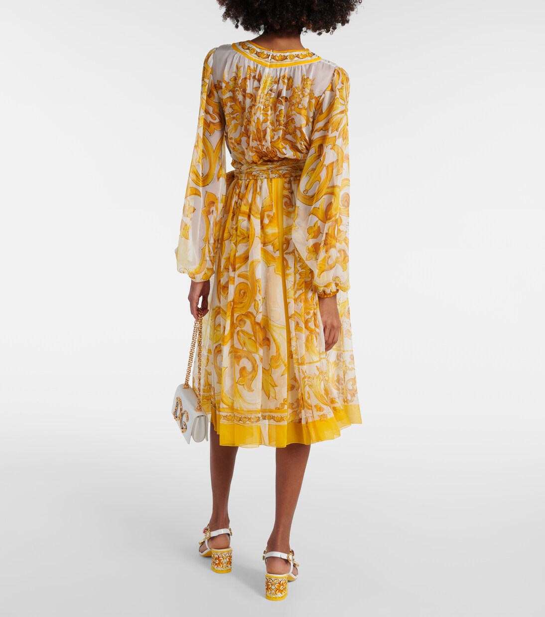 فستان ميدي من شيفون الحرير Majolica  | Dolce&Gabbana