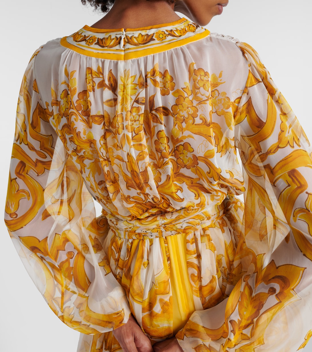 فستان ميدي من شيفون الحرير Majolica  | Dolce&Gabbana