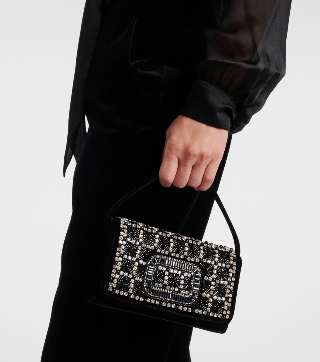 Verzierte Clutch Pilgrim Micro aus Samt | Roger Vivier