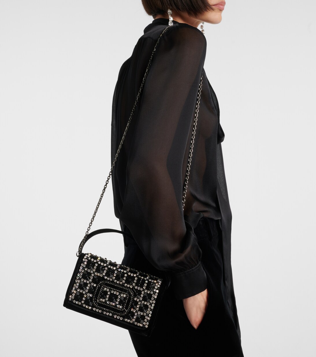 Verzierte Clutch Pilgrim Micro aus Samt | Roger Vivier