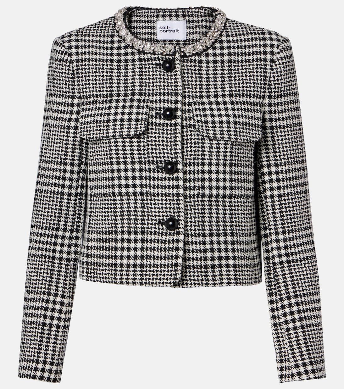 Embellished houndstooth cropped jacket | Self-Portrait