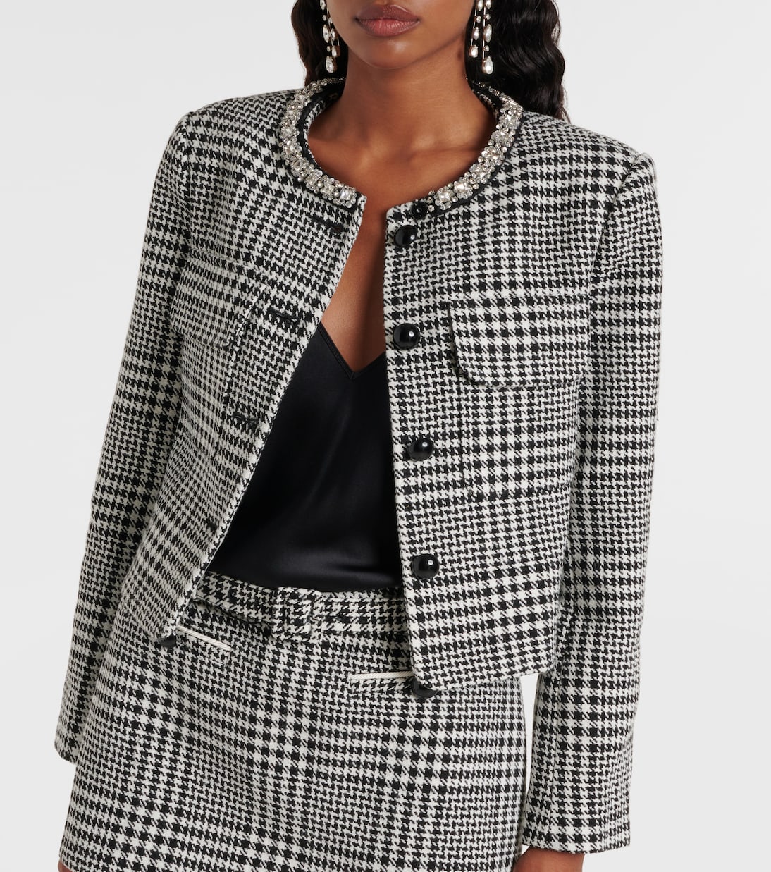 Embellished houndstooth cropped jacket | Self-Portrait