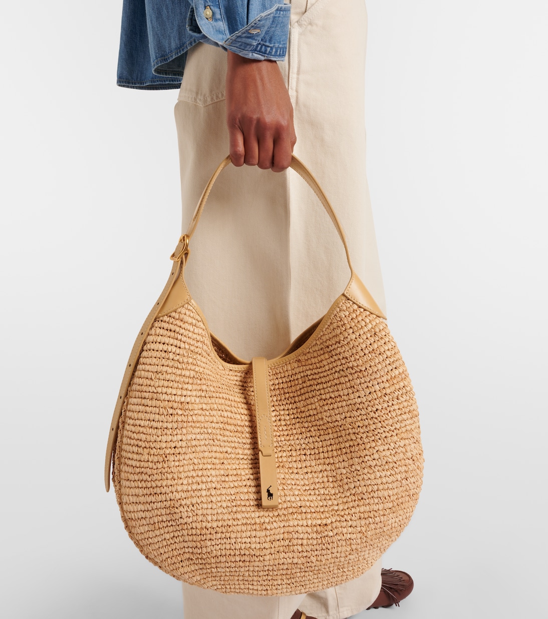 Tote Bag Polo ID Large aus Raffiabast mit Leder | Polo Ralph Lauren