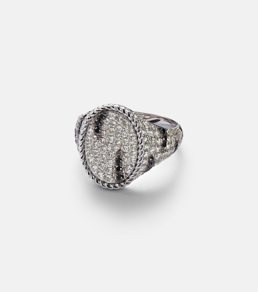 Bague d'auriculaire Zèbre en or blanc 18 ct et diamants | Yvonne Léon