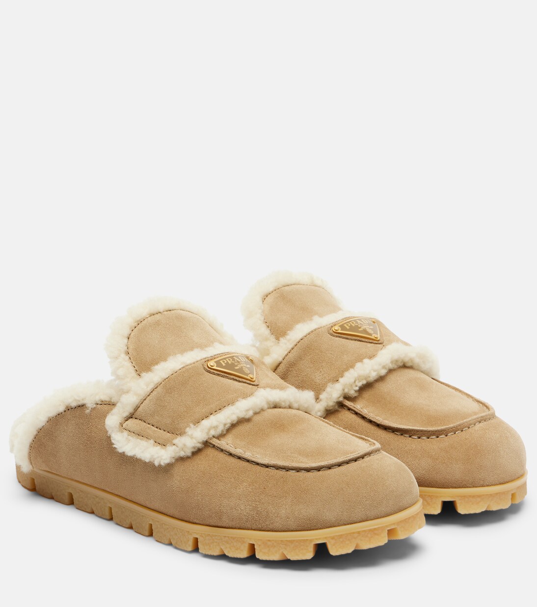 Slippers aus Veloursleder und Shearling | Prada