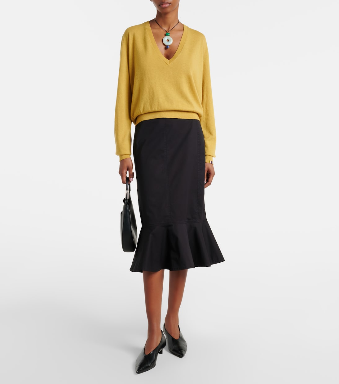 Jupe midi en coton mélangé à volants | Plan C