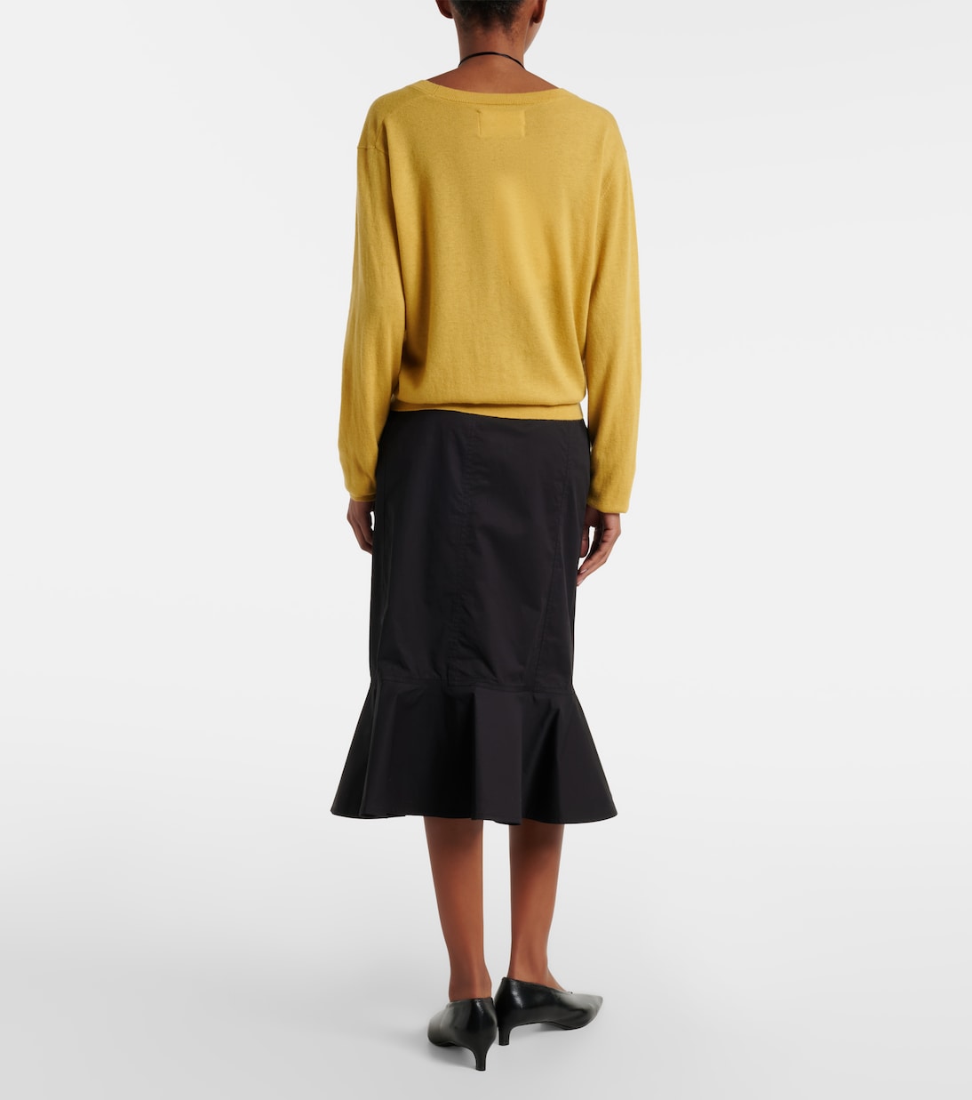 Jupe midi en coton mélangé à volants | Plan C