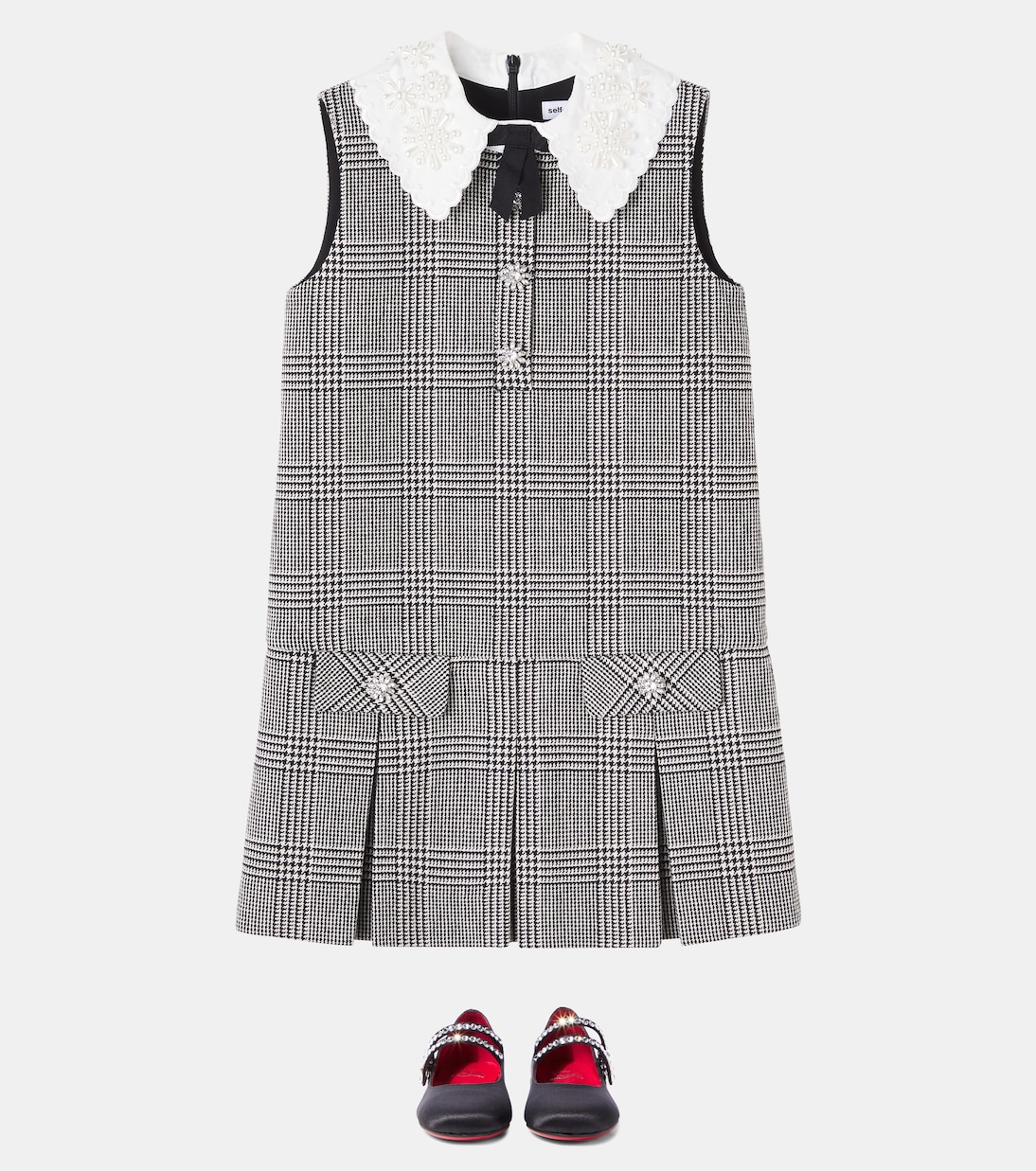Embellished houndstooth wool-blend dress | Self-Portrait Kids