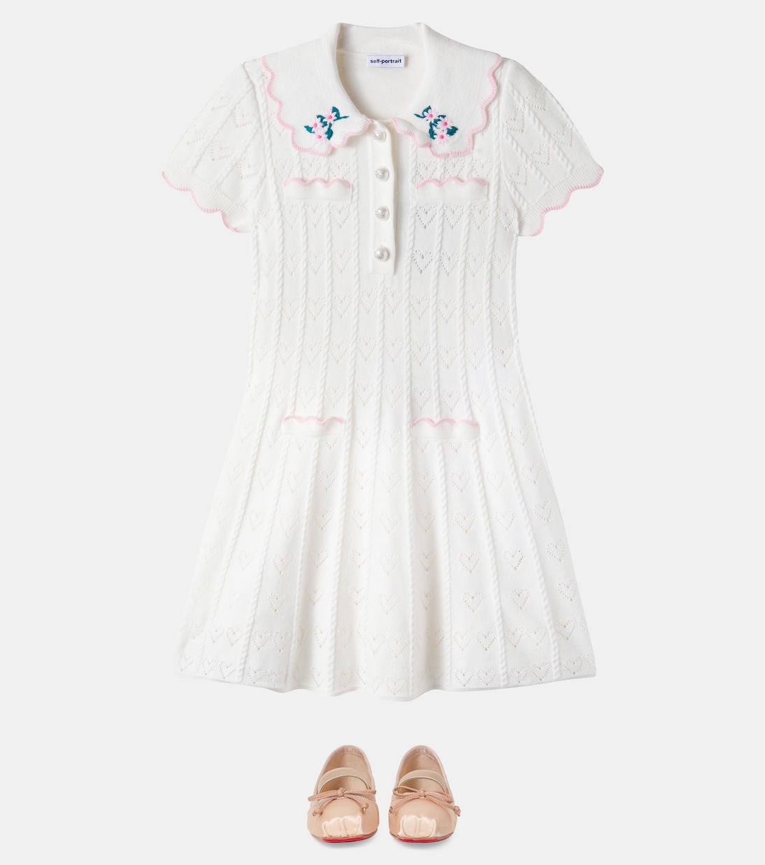 Robe brodée en maille pointelle | Self-Portrait Kids