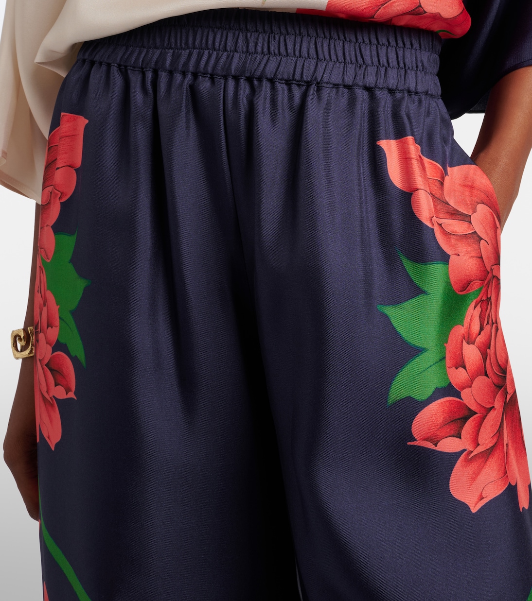 Pantalon ample Palazzo en soie à fleurs | La DoubleJ