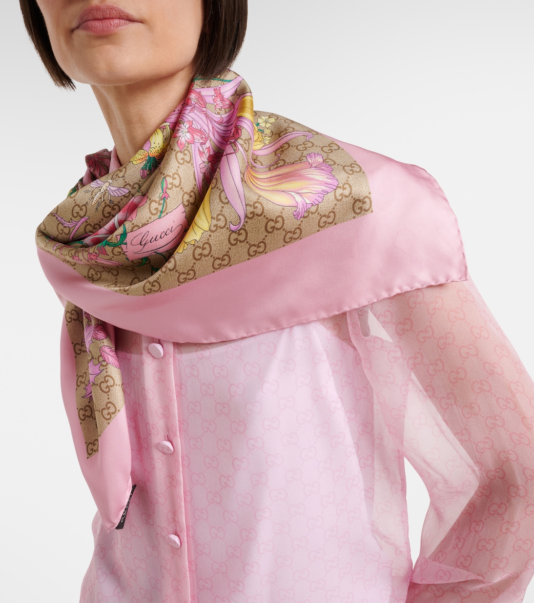 Bufanda de seda floral con GG | Gucci
