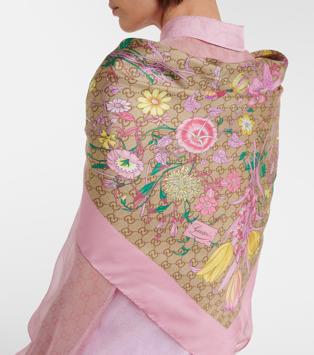 Bufanda de seda floral con GG | Gucci