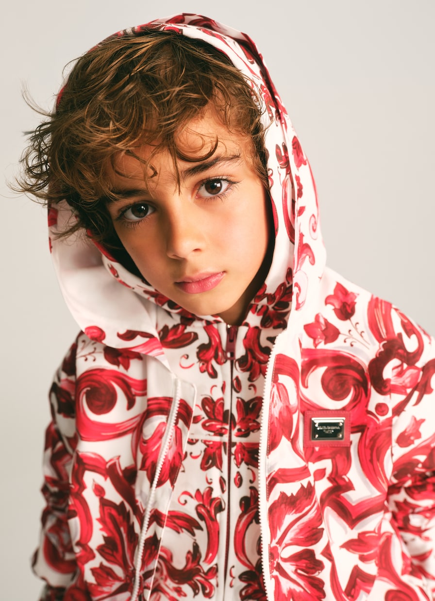 Majolica cotton zip-up hoodie | Dolce&Gabbana Kids