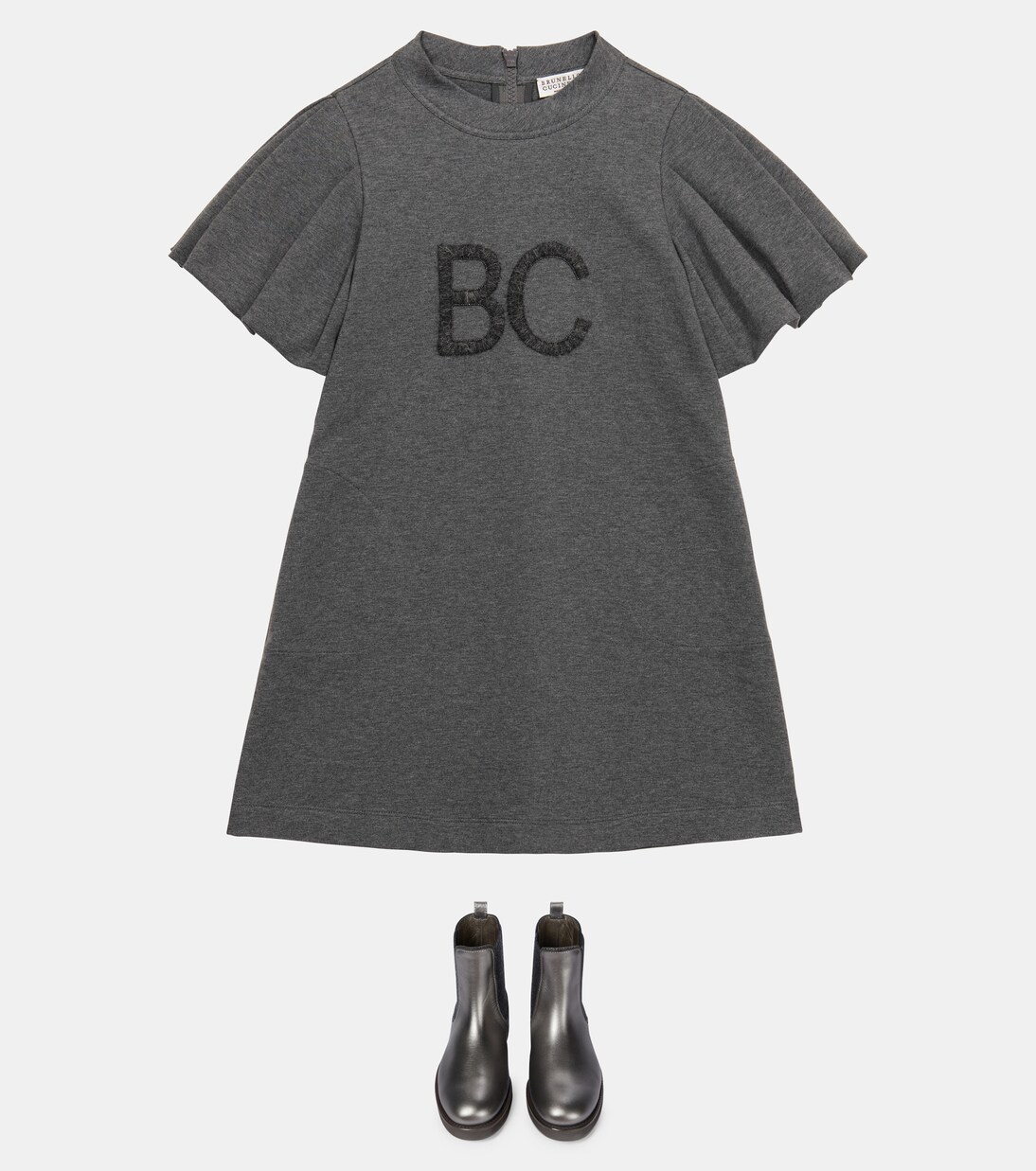 Logo stretch-cotton dress | Brunello Cucinelli Kids