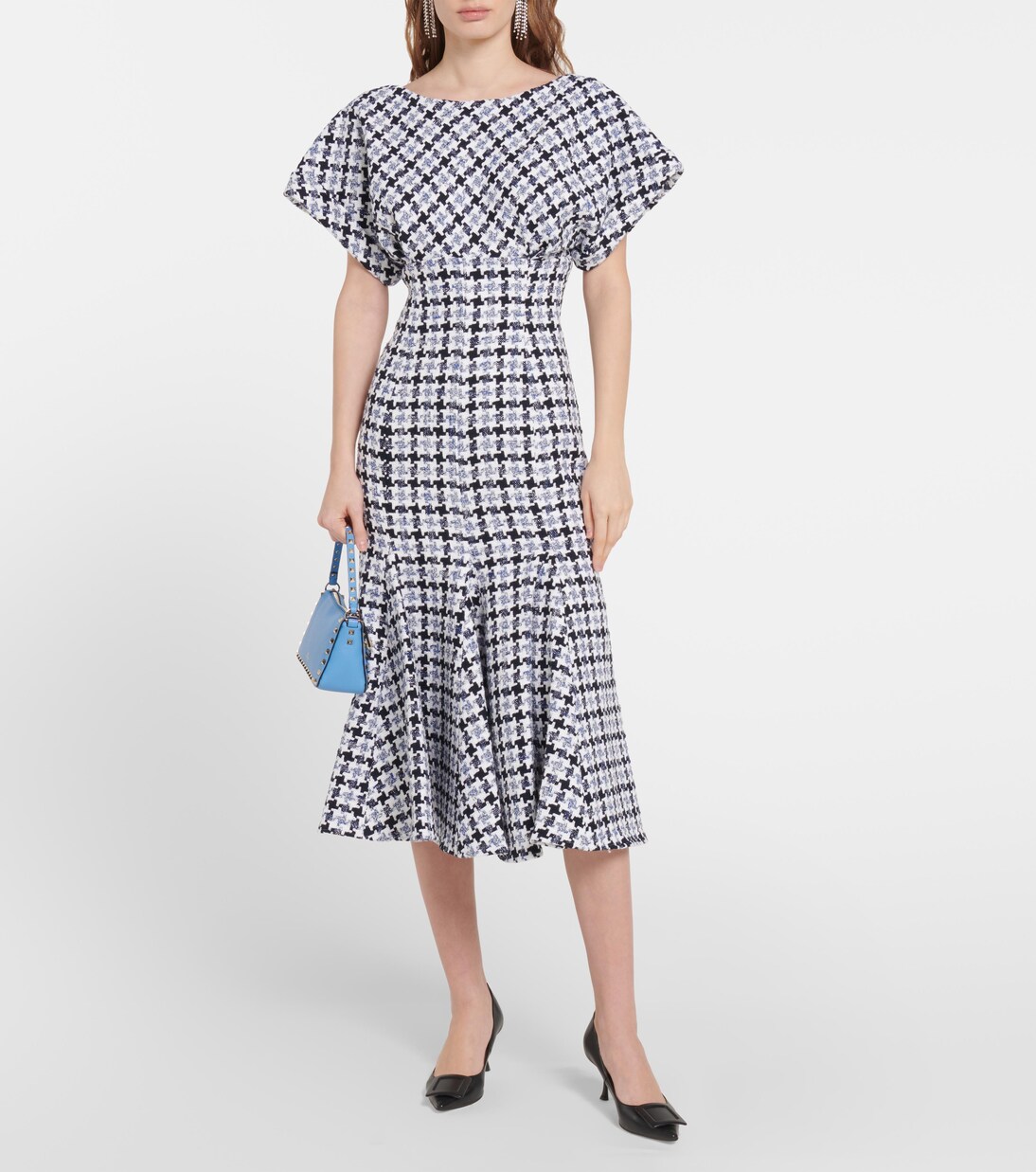 Robe midi en tweed de coton et laine mélangés à carreaux | Carolina Herrera