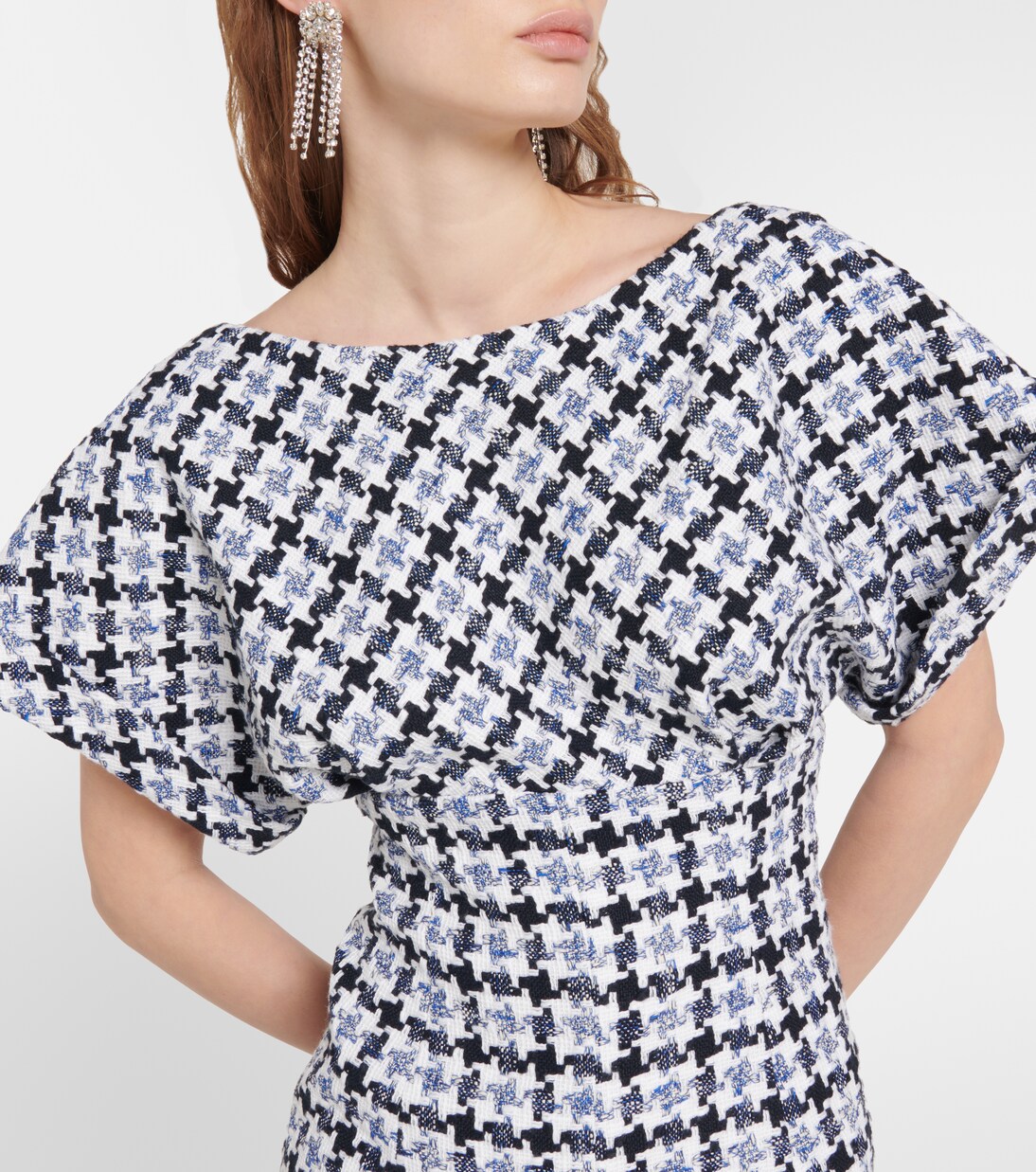 Robe midi en tweed de coton et laine mélangés à carreaux | Carolina Herrera