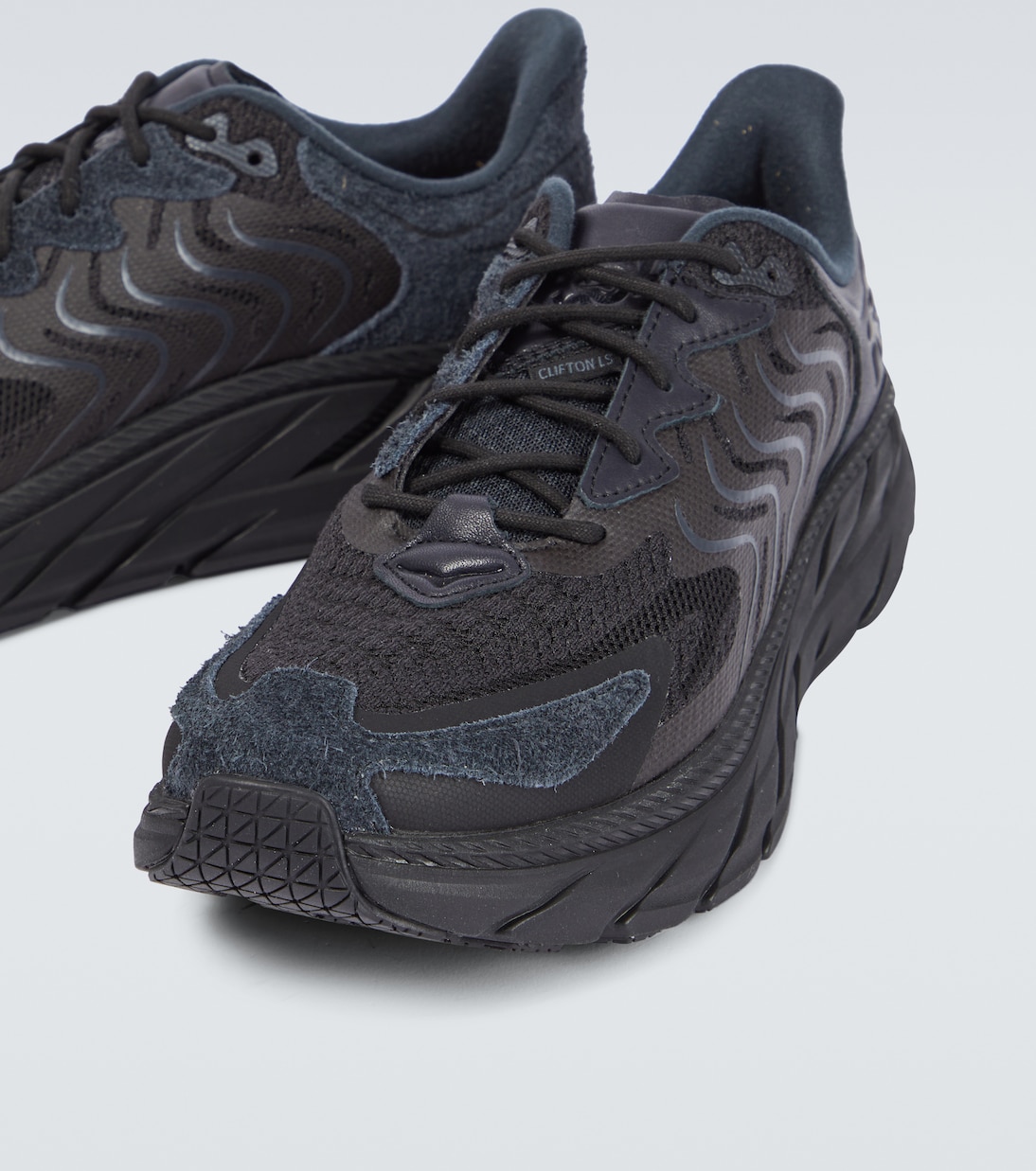 Clifton LS leather-trimmed mesh sneakers | Hoka One One