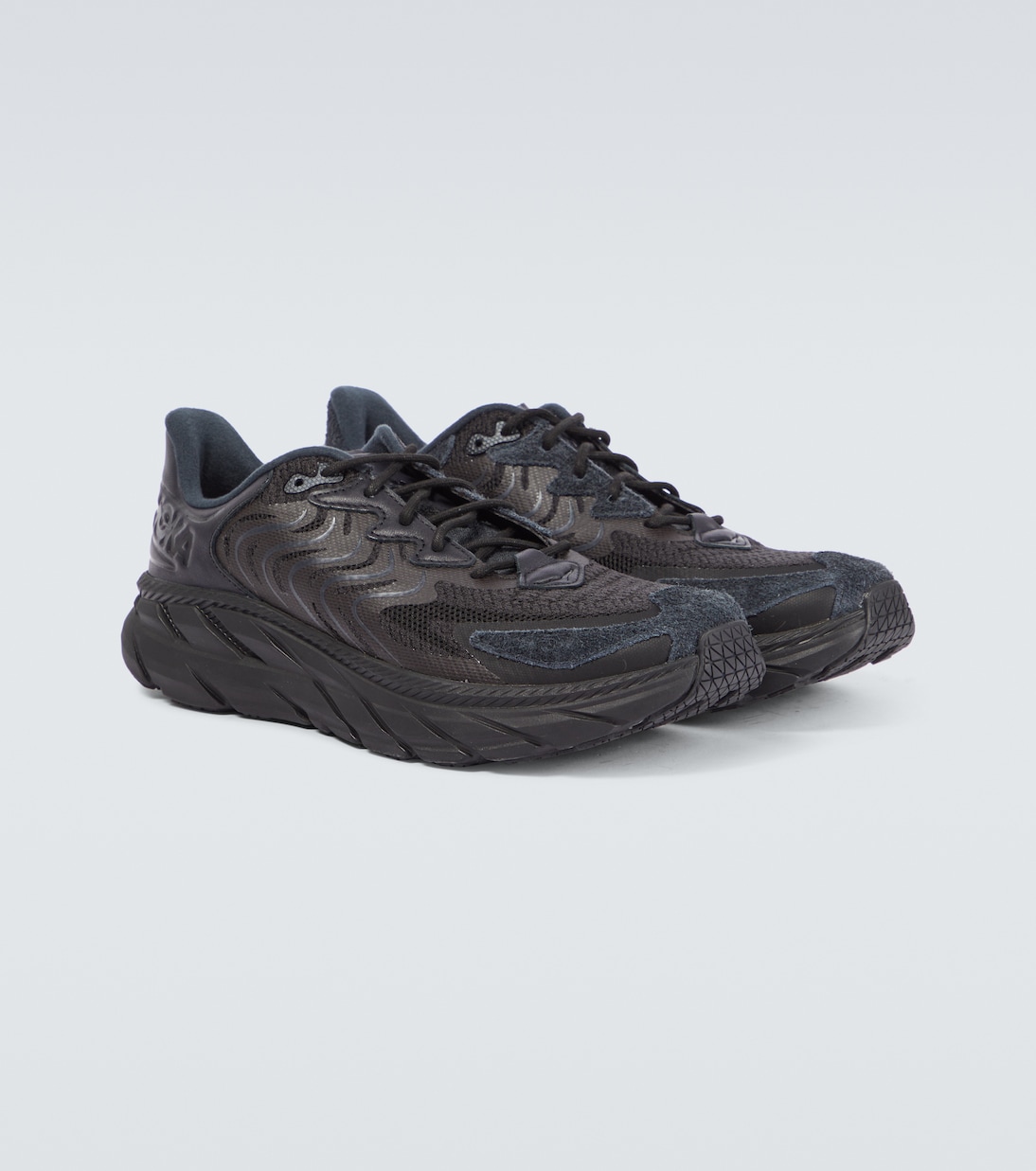 Clifton LS leather-trimmed mesh sneakers | Hoka One One