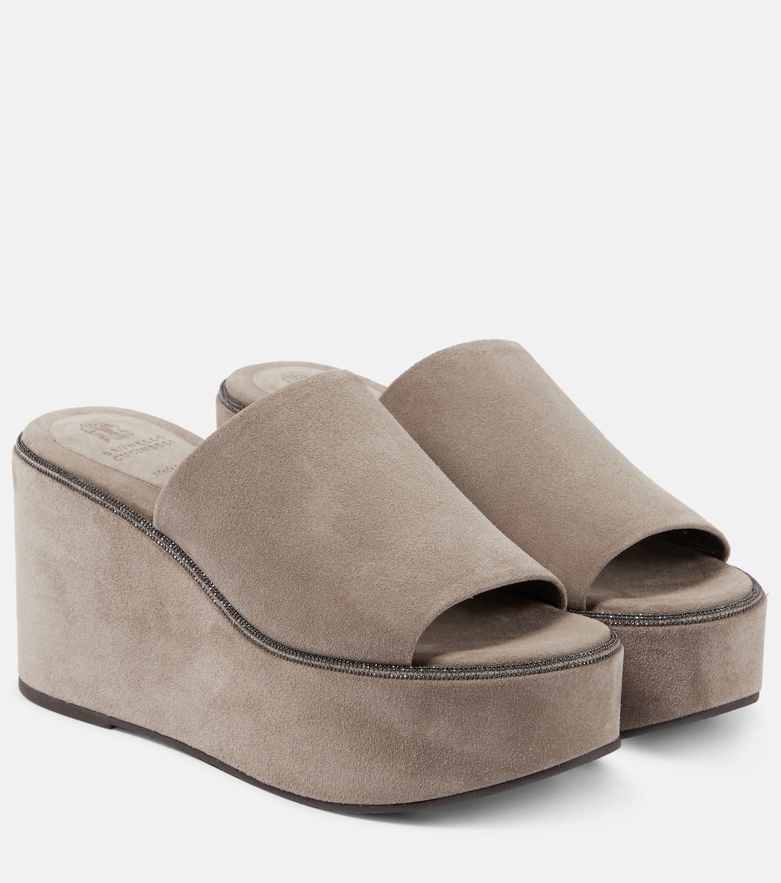 Verzierte Wedge-Pantoletten aus Veloursleder | Brunello Cucinelli