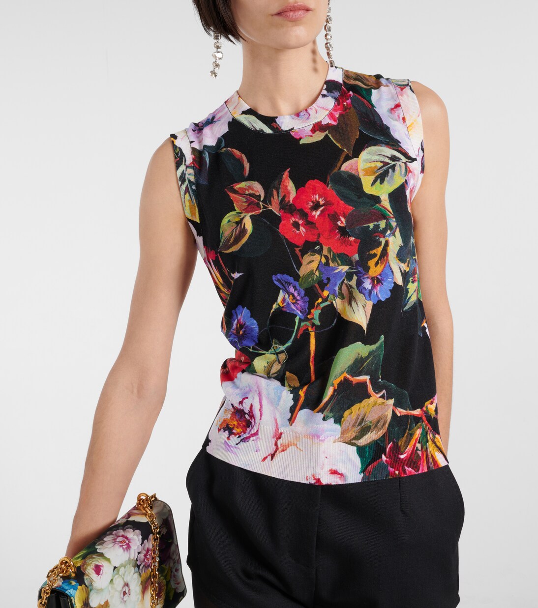 Tank top de punto de seda floral | Dolce&Gabbana