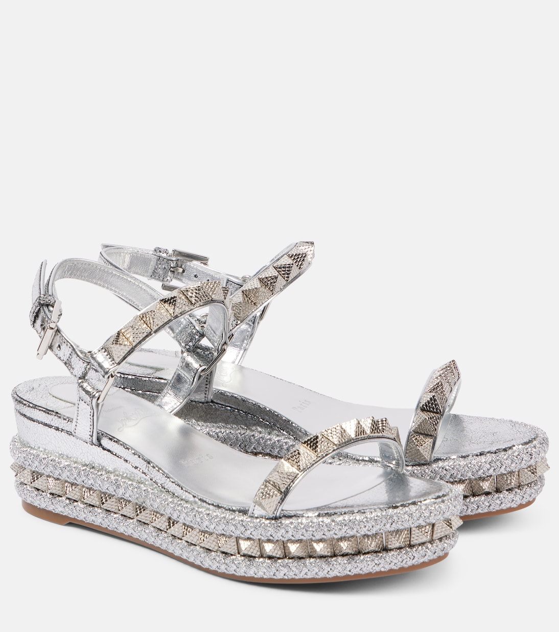 Espadrille-Wedges Pyraclou 60 aus Metallic-Leder | Christian Louboutin