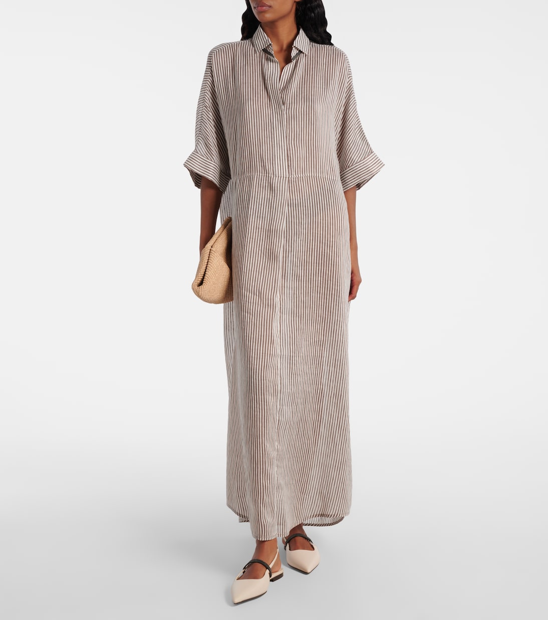 Hemdblusenkleid aus Leinen und Seide | Brunello Cucinelli