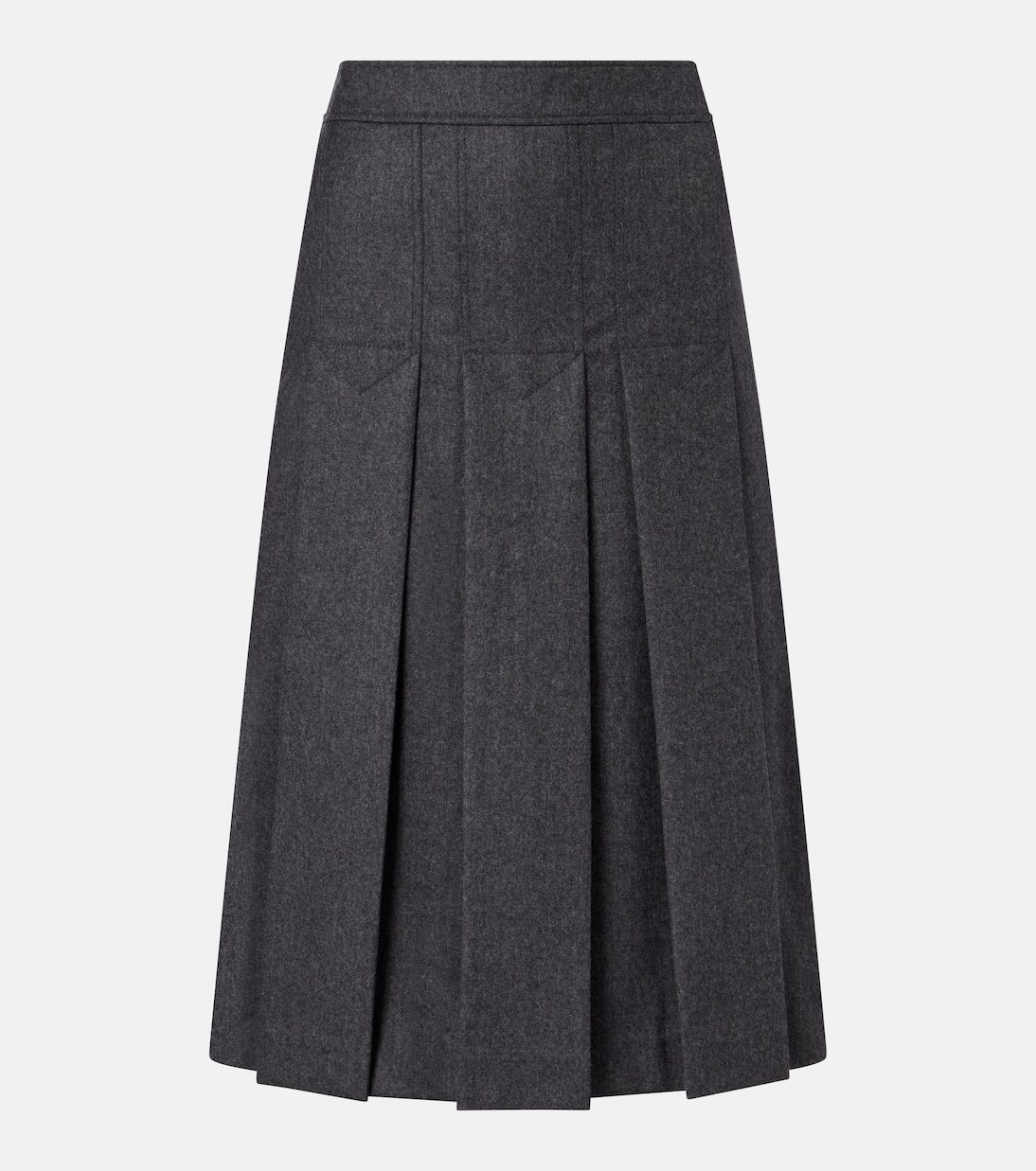 Pleated virgin wool flannel midi skirt | Prada