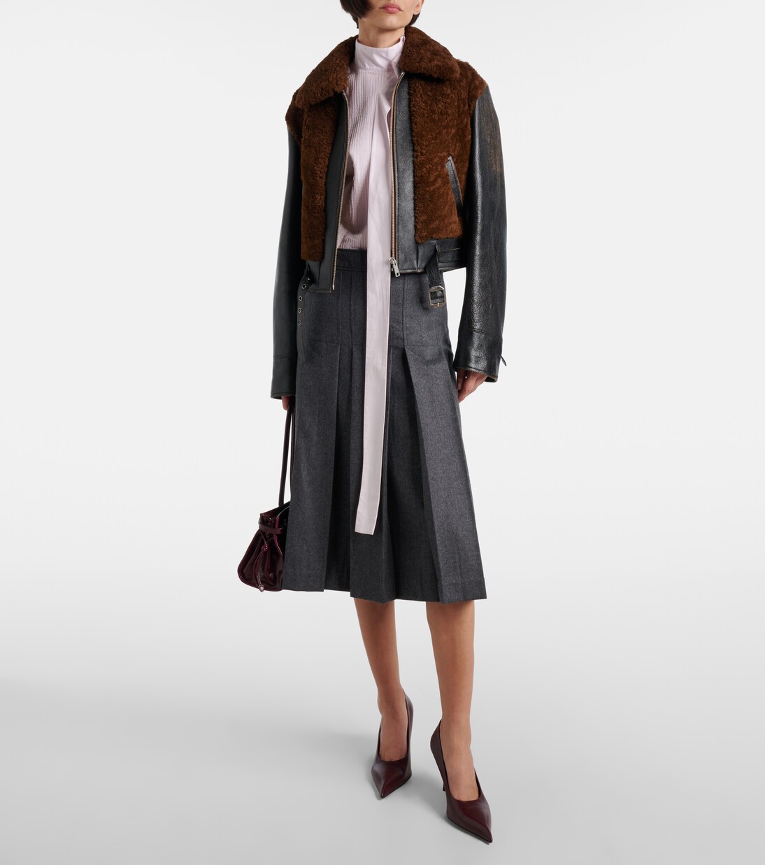 Pleated virgin wool flannel midi skirt | Prada