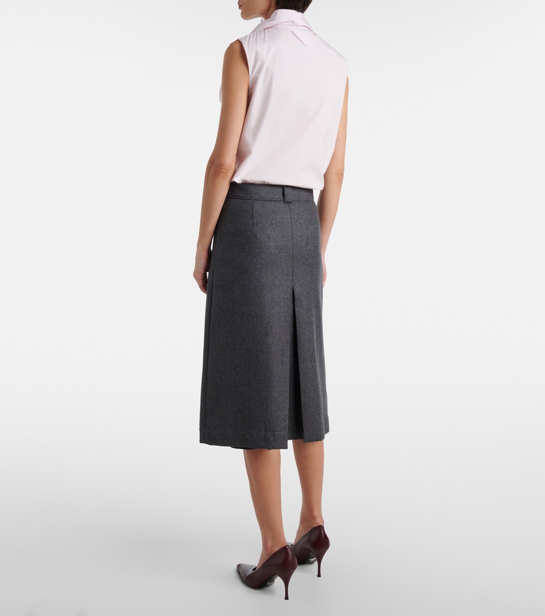Pleated virgin wool flannel midi skirt | Prada