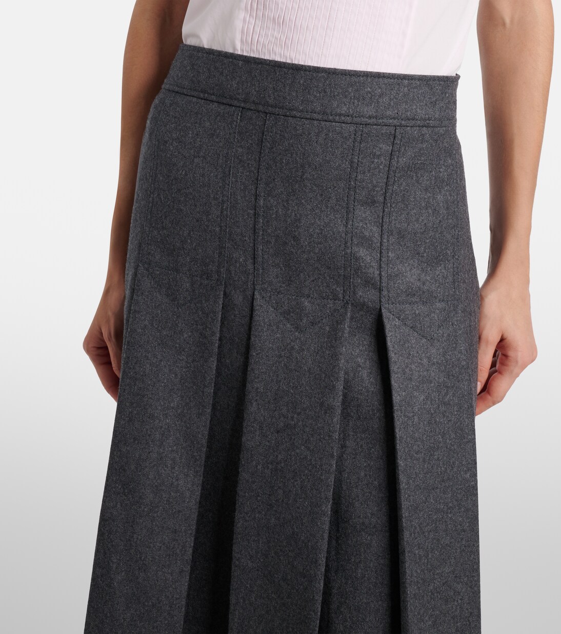Pleated virgin wool flannel midi skirt | Prada