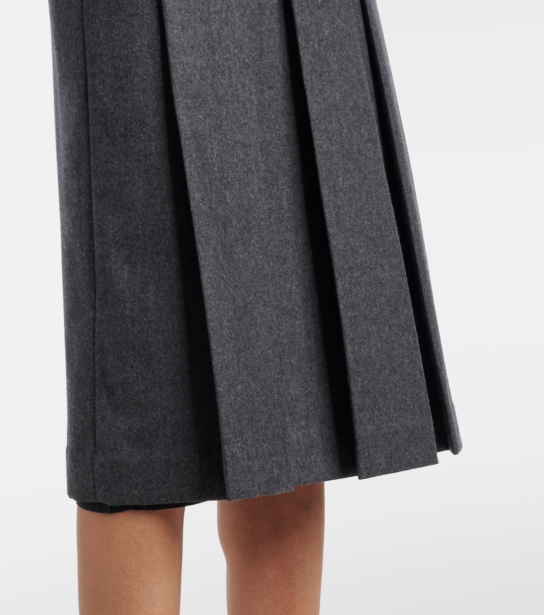 Pleated virgin wool flannel midi skirt | Prada