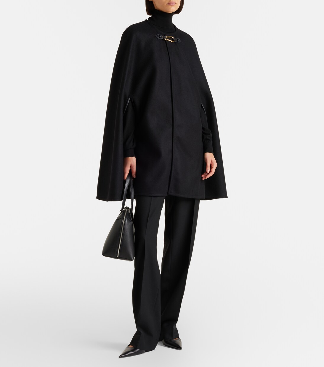Arianna leather-trimmed wool-blend cape | Nili Lotan