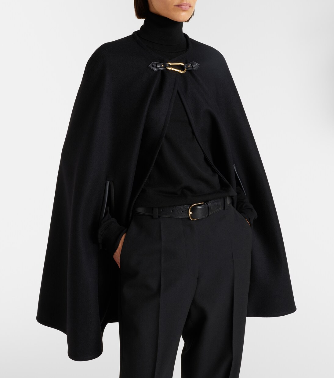 Arianna leather-trimmed wool-blend cape | Nili Lotan