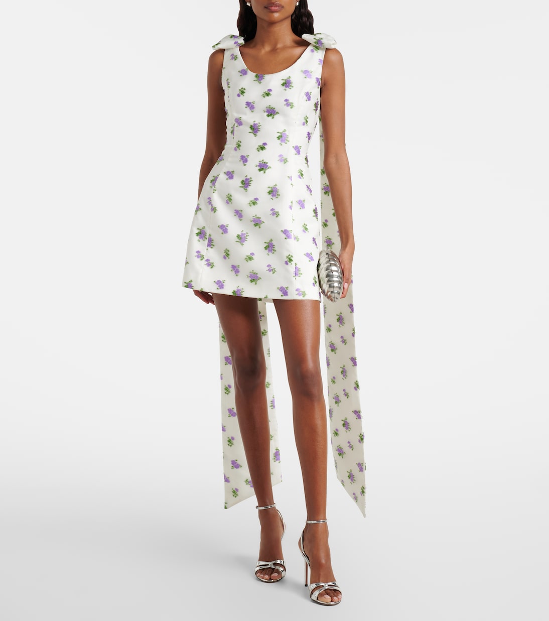 Bow-detail floral caped brocade minidress | Markarian