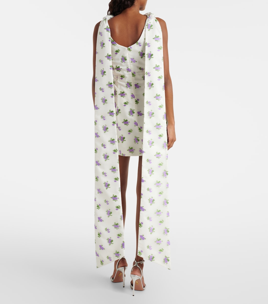 Bow-detail floral caped brocade minidress | Markarian