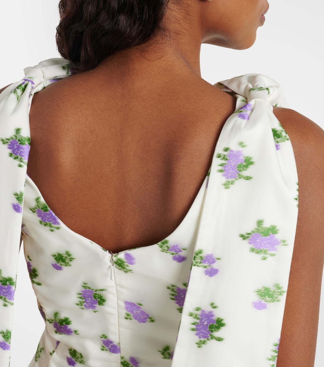 Bow-detail floral caped brocade minidress | Markarian