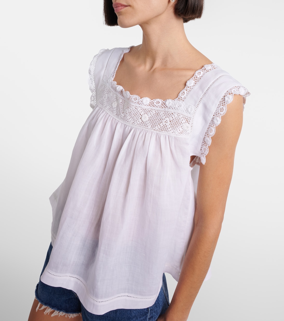 Aphra lace-trimmed ramie top | Dôen