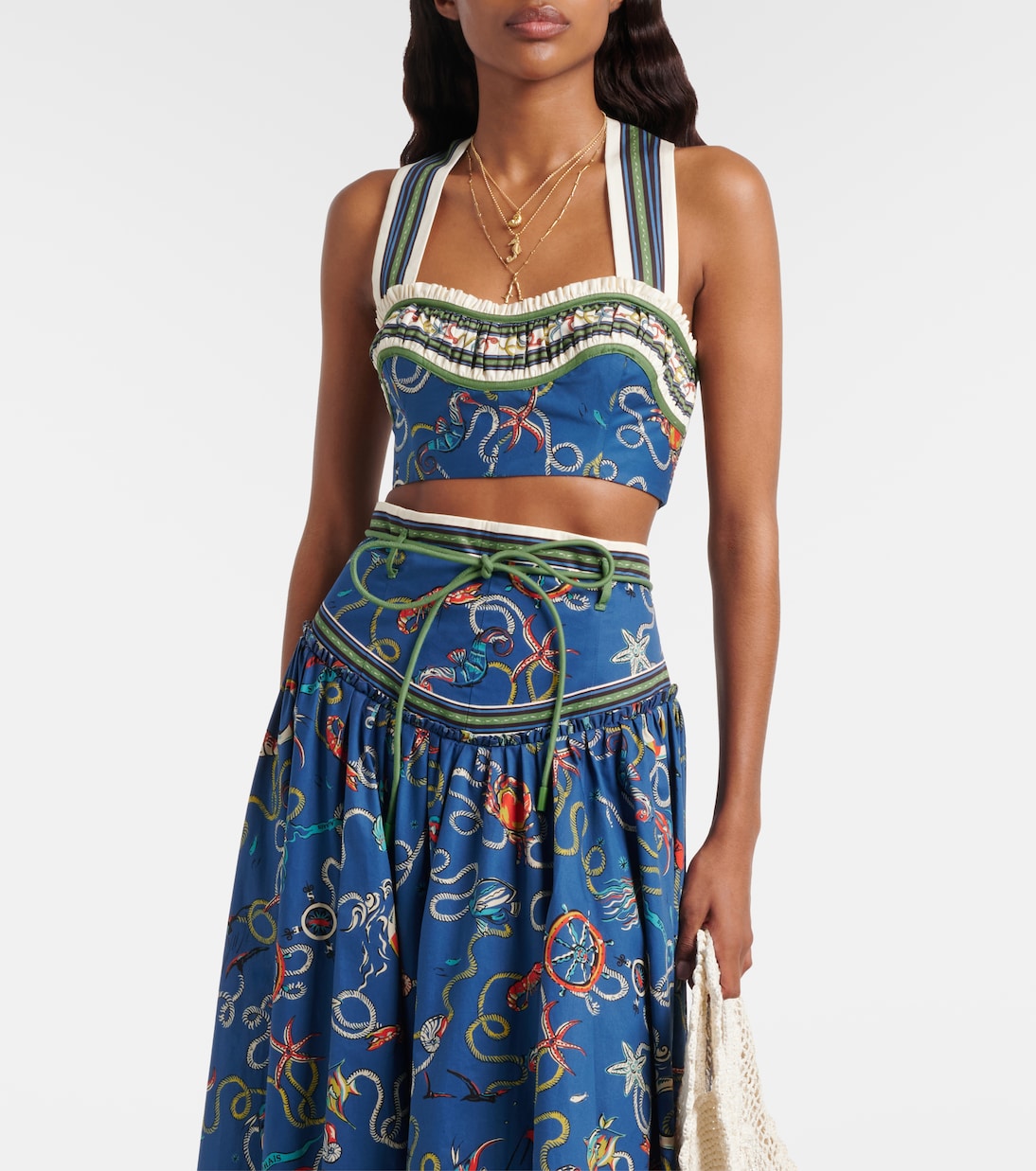 Cove printed halterneck cotton crop top | Alémais