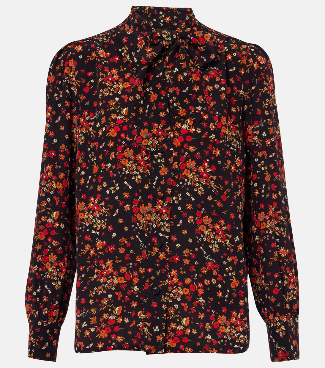 Bow-detail floral silk blouse | Gucci