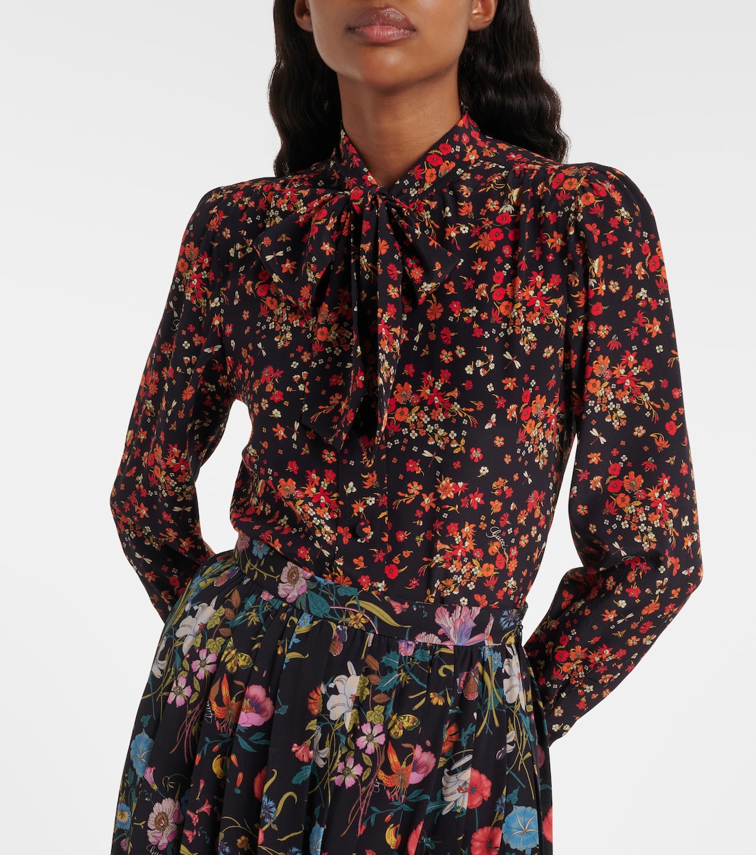 Bow-detail floral silk blouse | Gucci