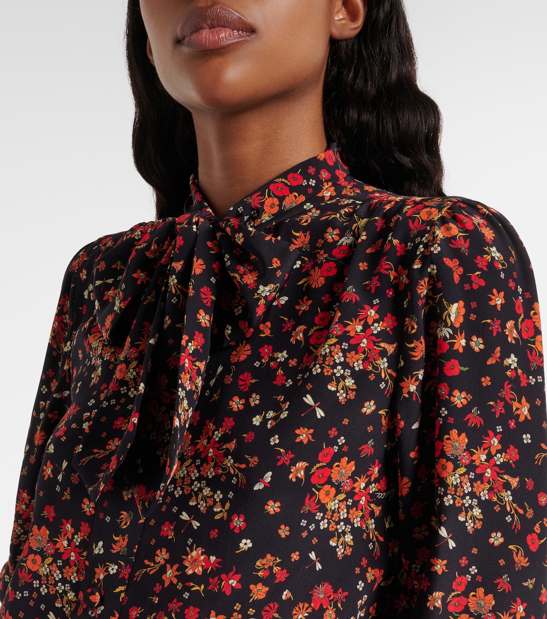 Bow-detail floral silk blouse | Gucci
