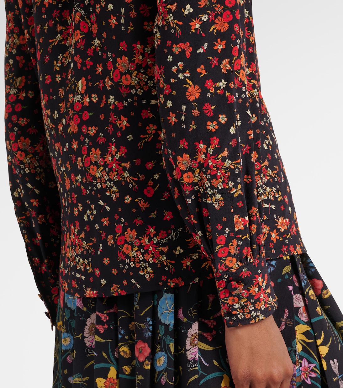Bow-detail floral silk blouse | Gucci