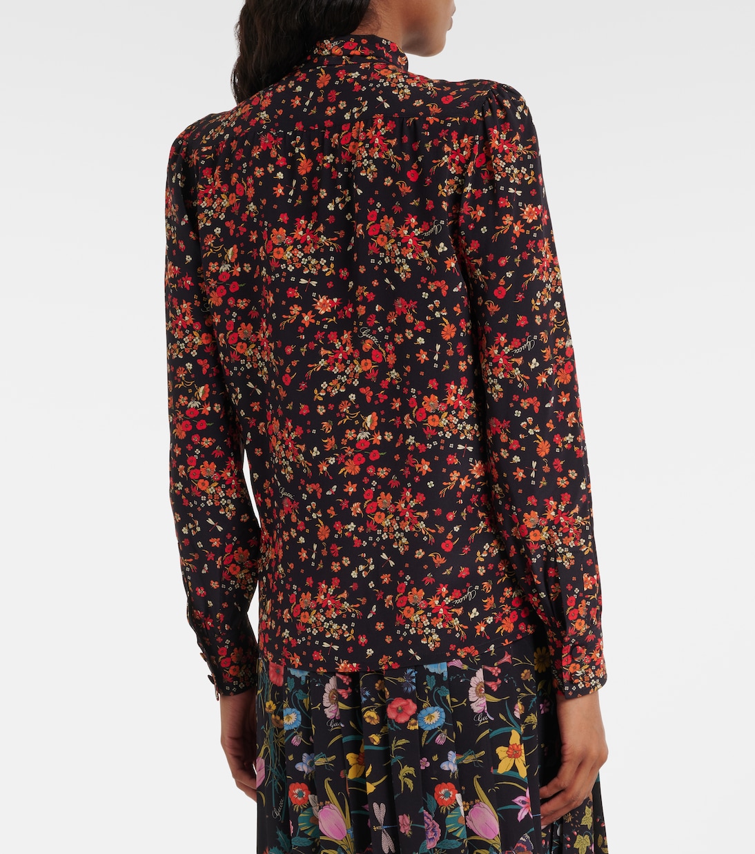Bow-detail floral silk blouse | Gucci
