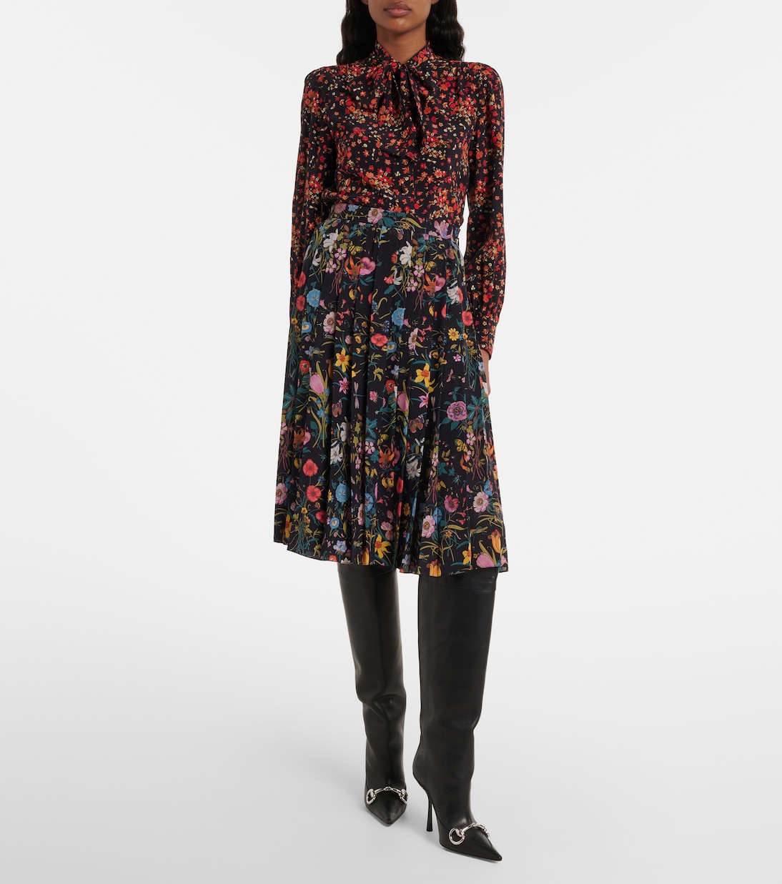 Bow-detail floral silk blouse | Gucci