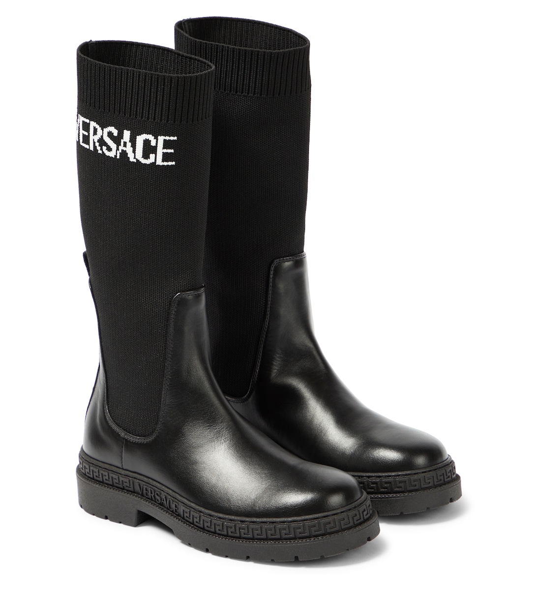Bottines en jacquard à logo et cuir | Versace Kids